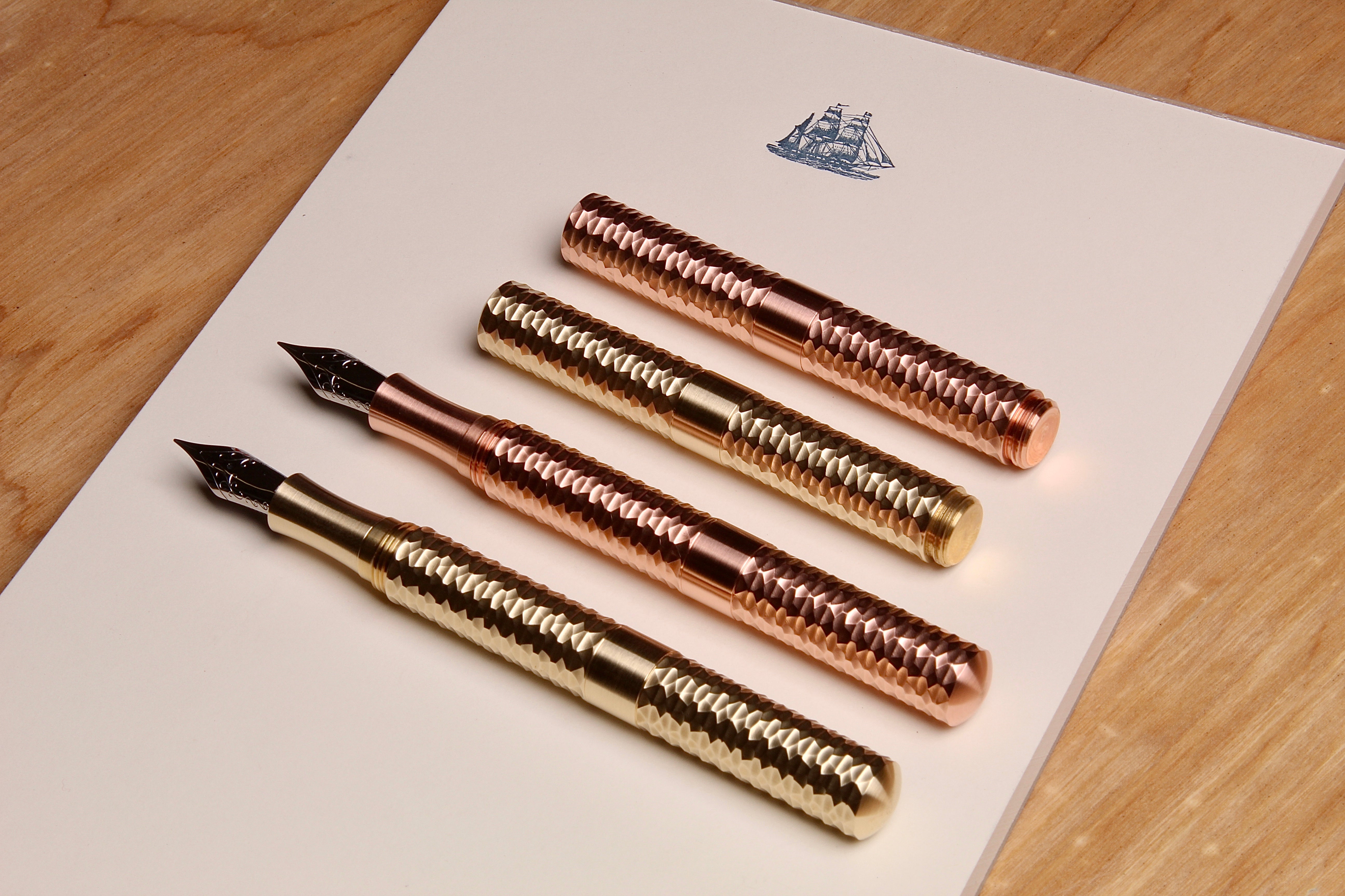 Copper and Brass Faceted Pens