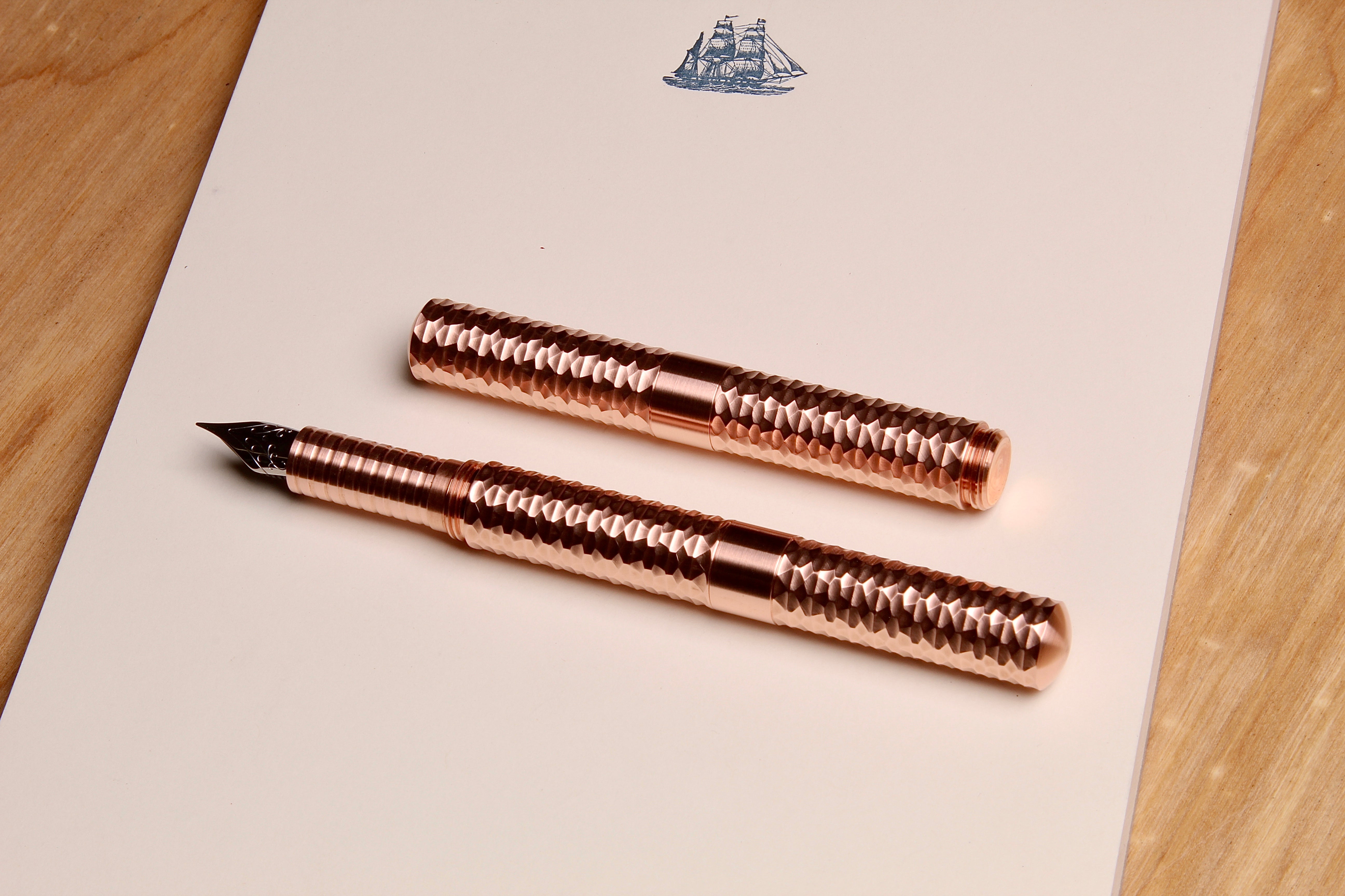 Solid Copper and Faceted Copper  "Pocket Six" Fountain Pen