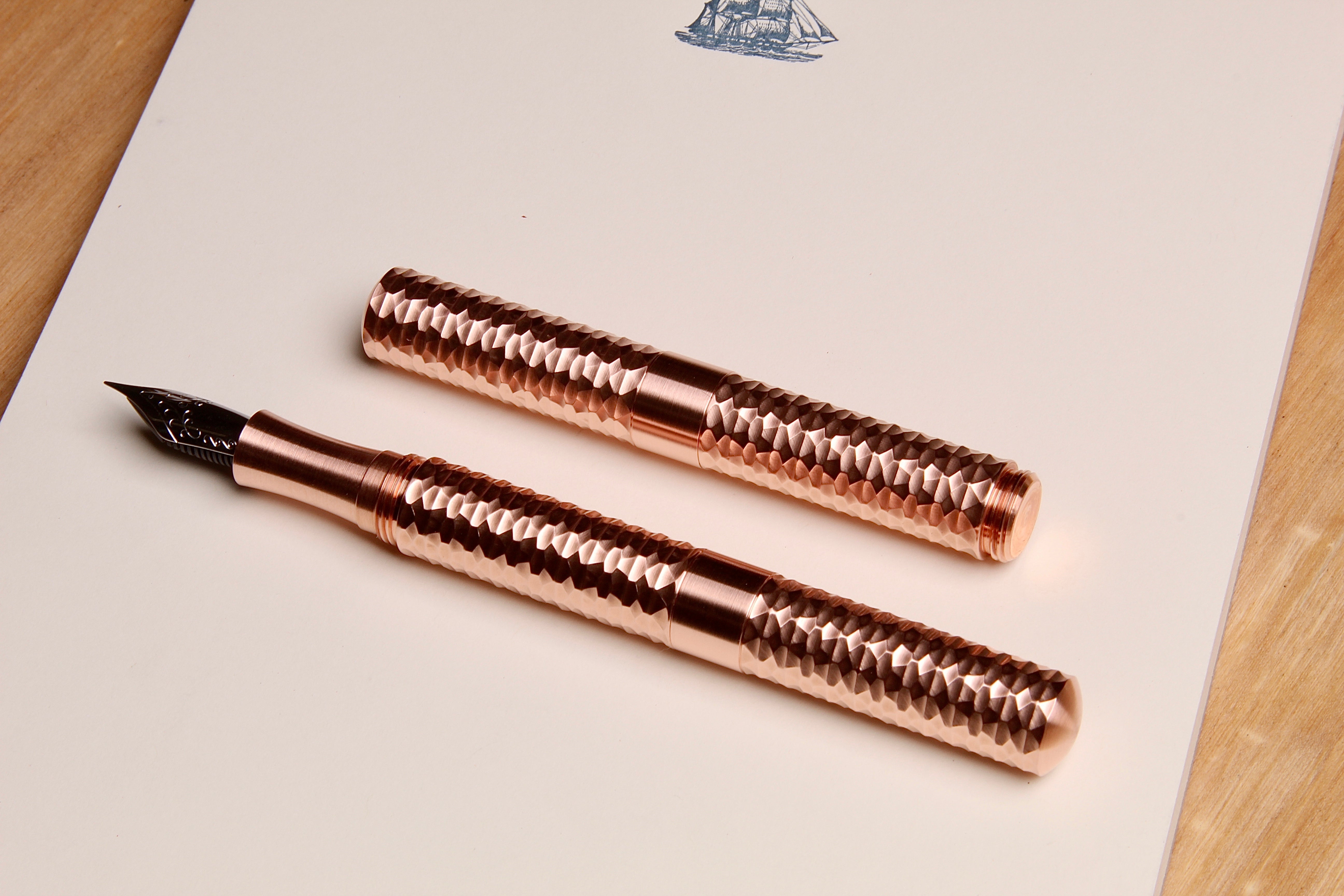 Solid Copper and Faceted Copper  "Pocket Six" Fountain Pen