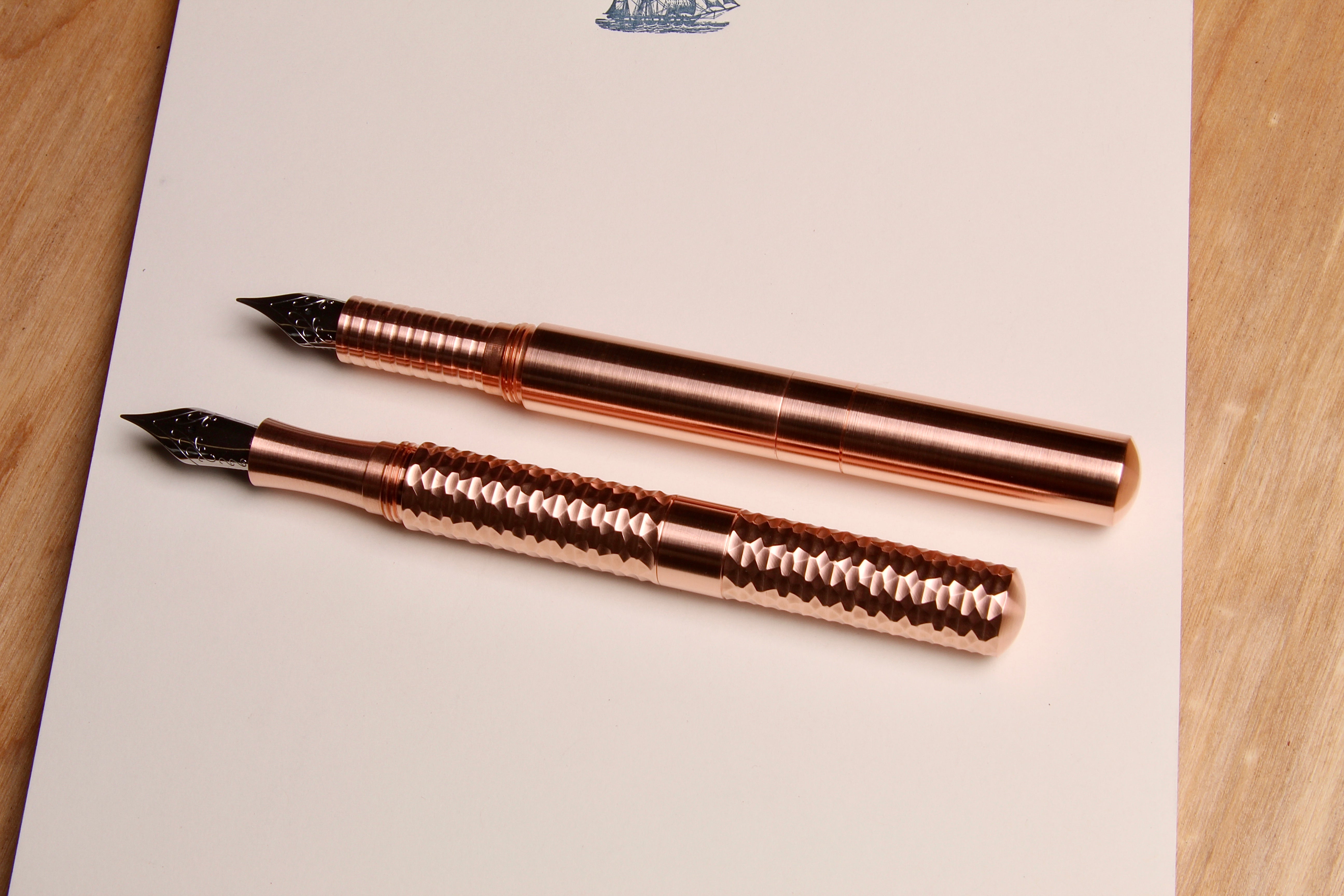 Solid Copper and Faceted Copper  "Pocket Six" Fountain Pen