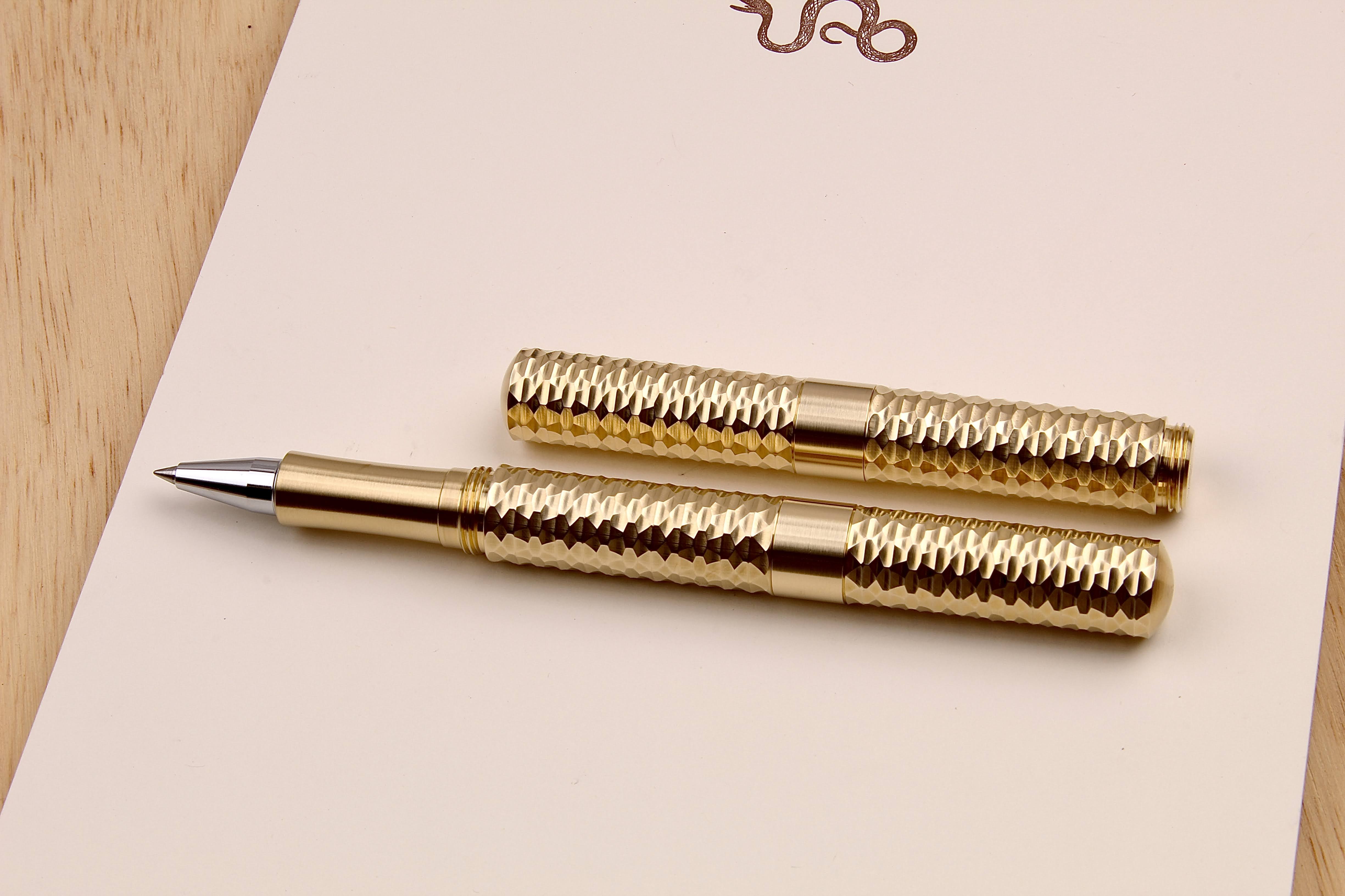 Solid Brass and Faceted Brass Pocket Six Rollerball Pens