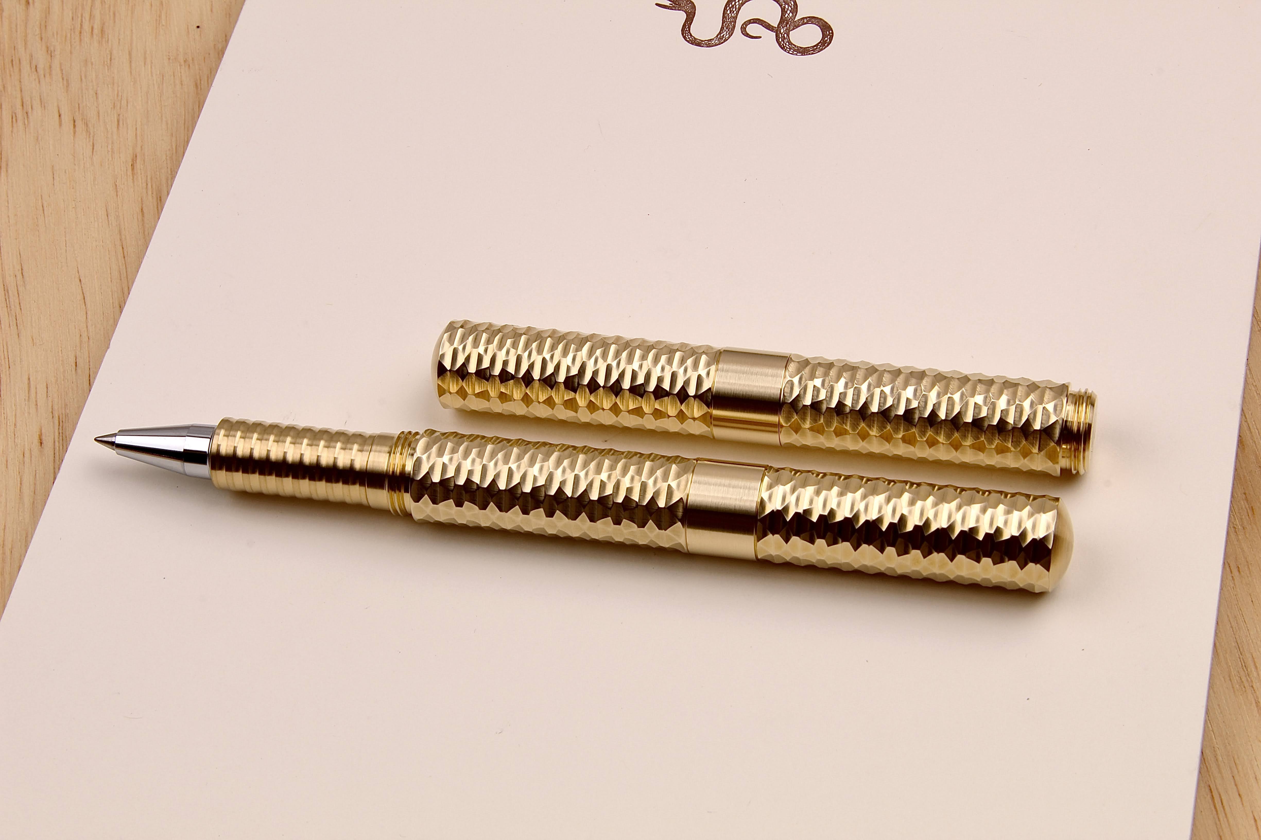 Solid Brass and Faceted Brass Pocket Six Rollerball Pens