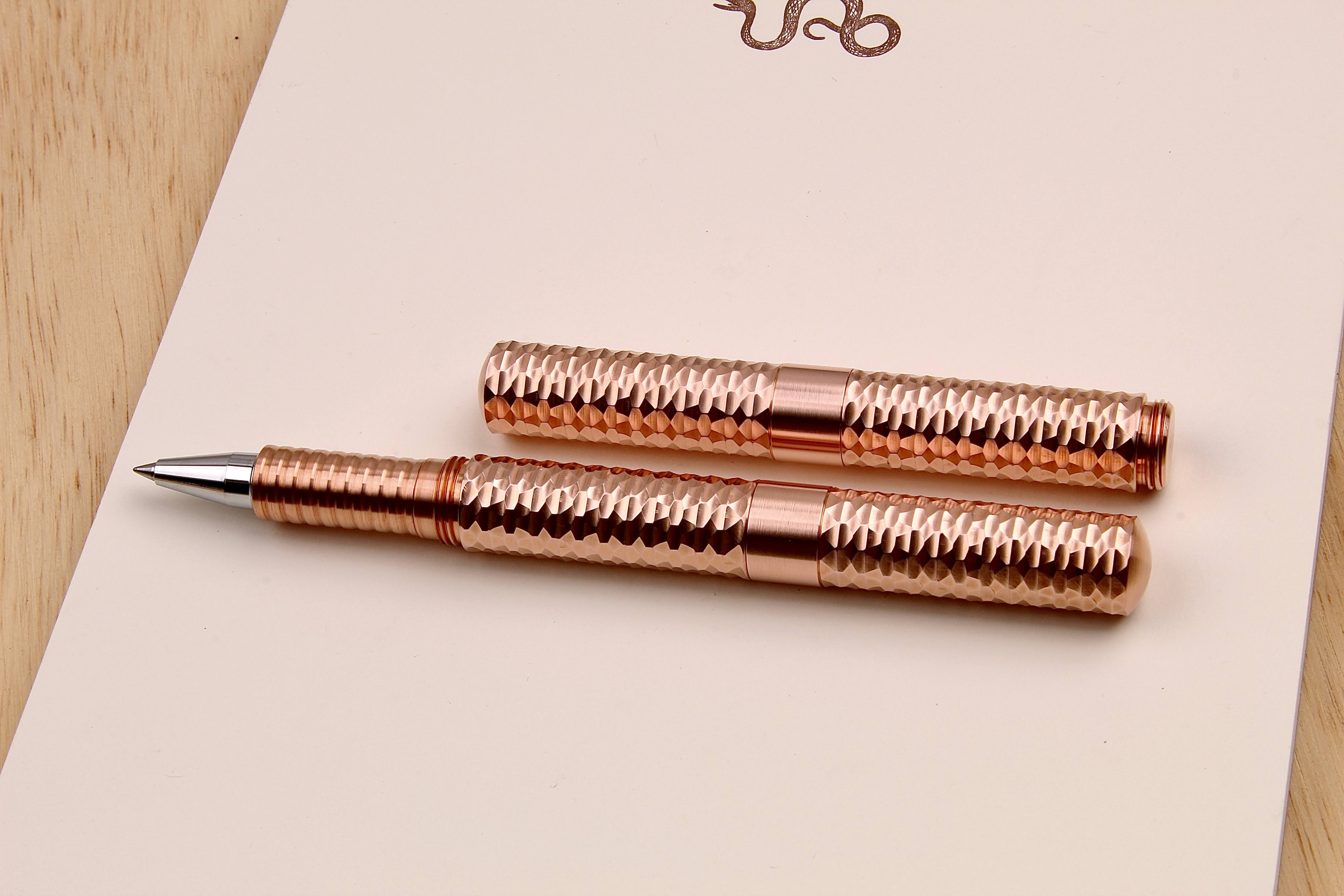 Solid Copper and Faceted Copper  "Pocket Six" Rollerball Pen