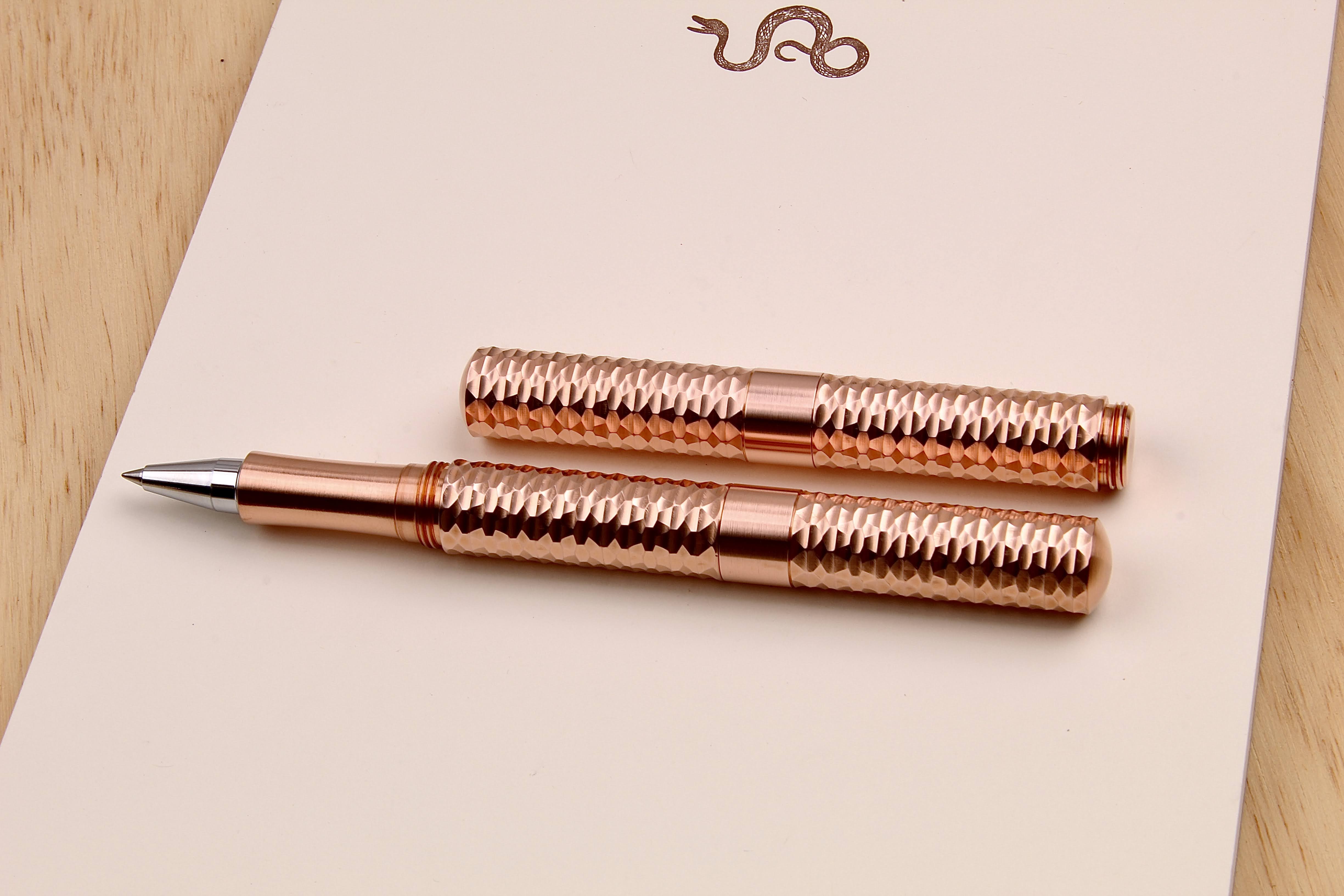 Solid Copper and Faceted Copper  "Pocket Six" Rollerball Pen